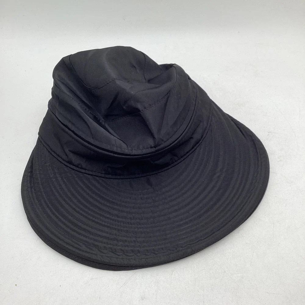 SunCube Black Wide Brim Sun Hat Visor 2-in-1 Removable Top Packable Bow Detail